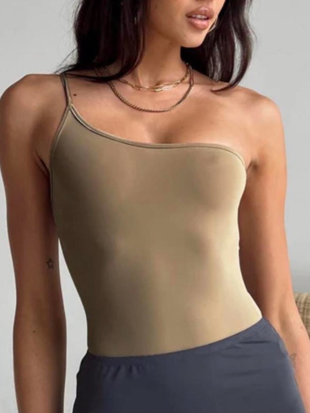 One Shoulder beige bodysuit